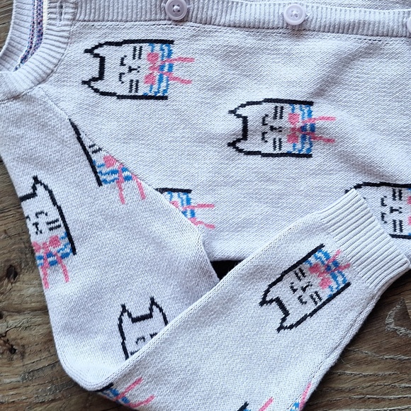 Tea Collection 100% Cotton Purple Cat Sweater Size Small - Picture 2 of 6